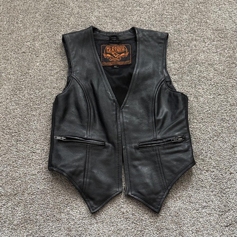 Black Leather Motorcycle Riding Vest